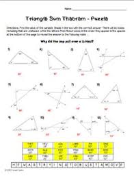 Triangle Sum Theorem Puzzle Worksheet By Sine On The Line Tpt Text Features Worksheet Theorems Triangle Angles