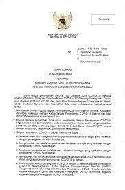 Kementerian dalam negeri republik indonesia (kemendagri ri) adalah kementerian dalam pemerintah indonesia yang membidangi urusan dalam negeri. Bpba Surat Edaran Menteri Dalam Negeri Republik Indonesia Nomor 440 5184 Sj Tentang Pembentukan Satuan Tugas Penanganan Corona Virus Disease 2019 Covid 19 Daerah