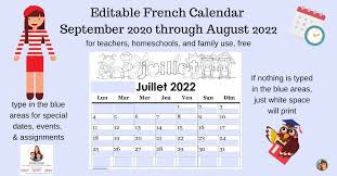 Editable French Calendar Sept 2020 Aug 2022 Castle View Academy