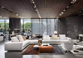 Stunning Luxury Living Room Decor With Huge Sectional Sofa In White Linen Luxury Living Room Luxury Living Room Decor Luxury Furniture Showroom
