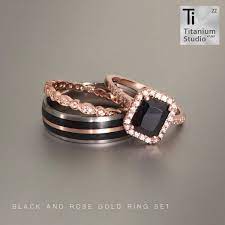 His And Hers Black And Rose Gold Rings Black Diamond Wedding Rings Black Diamond Rose Gold Engagement Ring Black Wedding Ring Sets