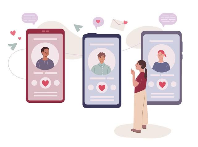 Single woman is looking at men's profiles in online dating app. Choice.  Online communication, dating application. Flat vector illustration.  11190298 Vector Art at Vecteezy