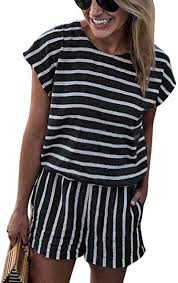 Black And White Striped Short Romper Amazon Com Floyo Rompers For Women Striped Short Sleeve Backless Loose Summer Short Jumpsuit With Pocket Casual Playsuit Short Jumpsuits Casual Casual Rompers