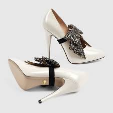 Gucci Leather Pump With Crystal Bow White High Heel Shoes White Leather Shoes Stunning Shoes