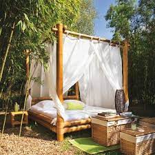 We browsed the outdoor fabric section of our local fabric store and picked out one we liked. 25 Diy Outdoor Bed Ideas Summer Decorating With Spa Beds Canopies And Curtains Outdoor Beds Outdoor Canopy Bed Outdoor Bedroom