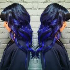 This indigo blue is breathtaking. Black Blue Mayhem And Electric Blue Hair Colors Ideas Hair Color Blue Blue Hair Dark Blue Hair
