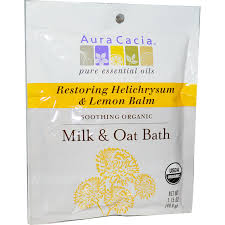 While the pure essential oils deliver true aromatherapy benefits through a sensory experience. Aura Cacia Organic Milk Oat Bath Restoring Helichrysum Lemon Balm 1 75 Oz 49 6 G Iherb