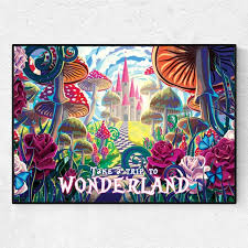 Wonderland Art Print: Psychedelic Alice in Wonderland Travel Poster - Etsy