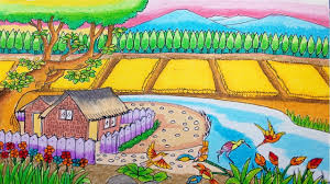 Sebuah pemandangan alam dari perpaduan berbagai objek dengan hasil yang mengesankan. Cara Menggambar Rumah Sederhana Dan Alam Pedesaan Dengan Crayon Oil Pastel Cara Menggambar Pedesaan Gambar
