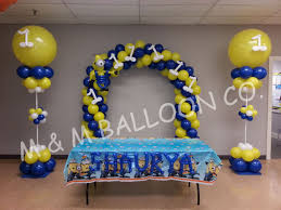 1st Birthday Balloon Decoration Ideas For Boy Table Arch With Pole Columns Minion Birthday Party 1st Birthday Balloons Birthday Balloon Decorations