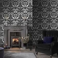 Black And Silver Bedroom Wallpaper Graham Brown Gothic Damask Flock Black Silver Wallpaper Silver Wallpaper Black And Silver Wallpaper