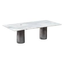 Doris Double Pedestal Dining Table In White Carrara Marble And Cast Aluminum Dining Table Double Pedestal Dining Table Vintage Dining Room Table