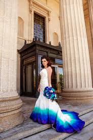 Airbrushed Peacock Ombre Wedding Dress Ombre Wedding Dress Dye Wedding Dress Dip Dye Wedding Dress