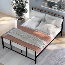 This is the ideal bed to provide a resting area for overnight guests. Home Full Size Metal Bed Frame No Box Spring Needed Metal Bed Frame With Wood Headboard Platform Bed Frame Full Size W Footboard 11 Bed Slats Noise Free Easy Assembly 330lbs S2038