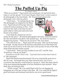 Read the passages and answer the questions that follow; Reading Comprehension Worksheet The Puffed Up Pig
