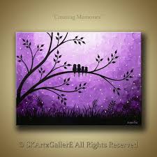 Abstract Bird Paintings On Canvas Family Of Birds On Tree Landscape Original Acrylic Painting On Canvas Purple Modern Contemporary Abstract Home Wall Decor Artwork Bird Artwork Artwork Canvas Art