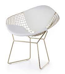 The diamond chair features a solid steel frame in gold finish and includes easy to clean seat pad. Bertoia Diamond Chair In Gold
