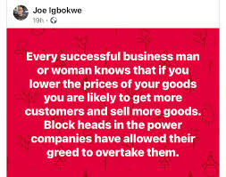 APC chieftain, Joe Igbokwe, continues to lament about current high  electricity tariff