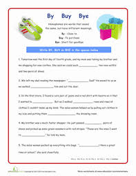 By Buy Or Bye Worksheet Education Com Homophones Homophones Worksheets Grammar Worksheets