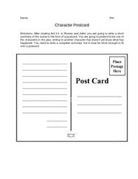 This Activity Based On Romeo And Juliet By William Shakespeare Asks Students To Summarize Act 2 Scene 2 On A Pos Writing Assignments Romeo And Juliet Postcard