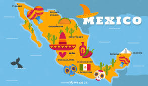 Al sur y al oeste con el océano pacífico; Mexico Map Vector Design Vector Download