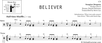 believer imagine dragons drum sheet music