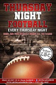 We guide you through the nfl thrusday sesaon 2020 so you can enjoy football the way it suppose to be! Lbc Palm Harbor Thursday Night Football Tonight Drink Facebook