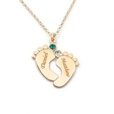 New Mom Necklace Baby Feet With 2 Names And Birthstone Etsy Mom Necklace Baby Feet Necklace Baby Feet