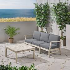 Lights & lighting view all. Lorelei Outdoor 4 Piece Acacia Wood Sofa And Coffee Table Set Light Gray And Dark Gray Walmart Com Walmart Com