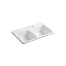 Cast iron kitchen sinks are often as lasting centerpiece of a kitchen workspace. Kohler K 5817 3 Delafield Top Mount Kitchen Sink With Three Faucet Holes 5817 3 0 Rona