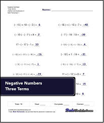 Negative Numbers For Negative Numbers Three Terms Addition And Subtraction 5 Negative Numbers Negative Numbers Worksheet Subtraction