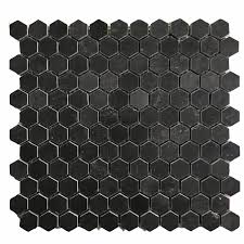 Mosaic đá tự nhiên lục giác 25x30x9mm màu đen thắm mài hone - 605408
