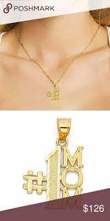 1 Mom Pendant In 14k Solid Yellow Gold Charm Gold Charm Pendant Great Mothers Day Gifts