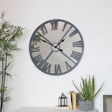 New 60 mirrored round wall clock oversized xl modern rustic industrial style 792977064191 oversize mirror glass frameless large 3d mute diy stickers for living room bedroom home decoration silver com vintage clocks contemporary heaven uk roman numerals mirrors surface luxury big art us 30 that. Large Grey Metal Distressed Mirrored Wall Clock