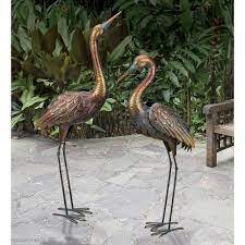Regal Large Copper Patina Crane Garden Statuary Looking Up 11519 The Home Depot In 2020 Garden Statues Diy Garden Fountains Metal Garden Art