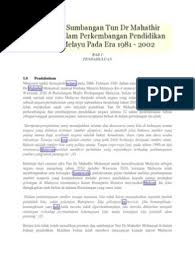 Sumbangan tun dr mahathir mohamad. Peranan Dan Sumbangan Tun Dr Mahathir Mohamad Dalam Perkembangan Pendidikan Masyarakat Melayu Pada Era 1981