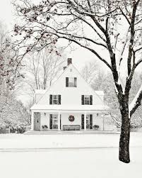 Black And White Theme House Exterior Beautiful White Classic House Exterior Covered In Snow House Exterior Farmhouse Exterior White Farmhouse