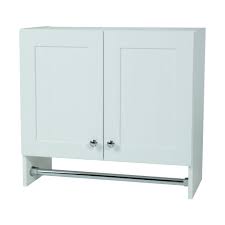 These cabinets are made out of wood, and the come in three different colors: Glacier Bay Laundry Assembled 27 X 25 X 12 In Wall Cabinet In Country White Wc2725 Wh The Home Depot