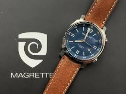 Magrette New Zealand Watch Dual Time 18 Blue Limited Edition Light Brown Stitch Light Brown Leather Watch Limited Editions