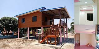 แบบบ านสองช นยกใต ถ นส ง 2 ห องนอน งบก อสร าง 450 000 บาท thai let s go ออกแบบบ าน บ าน บ านหล งเล ก