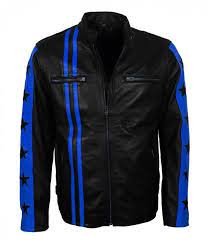 Blue Star Stripes Black Leather Jacket Us Leather Mart Leather Motorcycle Jacket Leather Jacket Men Leather Jacket
