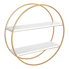 To make a loved family decoration perfect for gift to friends features material: Kate And Laurel Sequoia Modern Round Wall Shelf 24 Diameter White And Gold Contemporary Glam 2 Tier Floating Shelf Decor Walmart Com Walmart Com