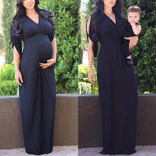 Maternity Solid Black V Neck Dress Maternity Shoot Dress