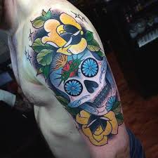 Sugar skull and red roses half sleeve tattoo. 100 Sugar Skull Tattoo Designs For Men Cool Calavera Ink Ideas