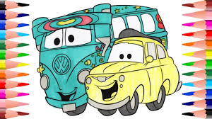 You love super fast cars coloring? Coloring Disney Cars Fillmore And Luigi Painting Fillmore And Luigi Coloring Book For Kids Youtube