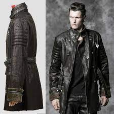 Khaki Leather Double Breasted Military Gothic Style Trench Coats Men Sku 11401493 Samurai Fashion Trench Coat Men Men S Coats And Jackets
