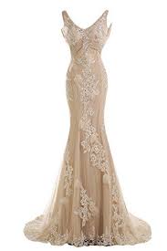 Sunvary Gorgeous Champagne Mermaid Wedding Dresses For Bride Lace And Chiffon Prom Evening Wedding Dress Champagne Wedding Dresses Backless Lace Wedding Dress