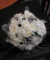 Bridesmaid Bouquets Option 4 With White Hydrangea Roses Spray Roses Black And White Anemones Wi Silver Winter Wedding Winter Wedding Flowers Wedding Flowers