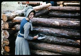 Chinking is a synthetic sealant that is used to seal the joints of log homes. Woman Chinking A Log Cabin The Portal To Texas History