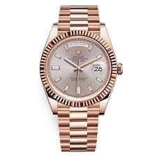 Rolex s.a respects your right to privacy and is committed to maintaining your confidence and trust. Rolex Day Date 228235 Sundust Baguette Index 40mm Everose Gold Mens Watch For Sale Mio Watches Jewelry